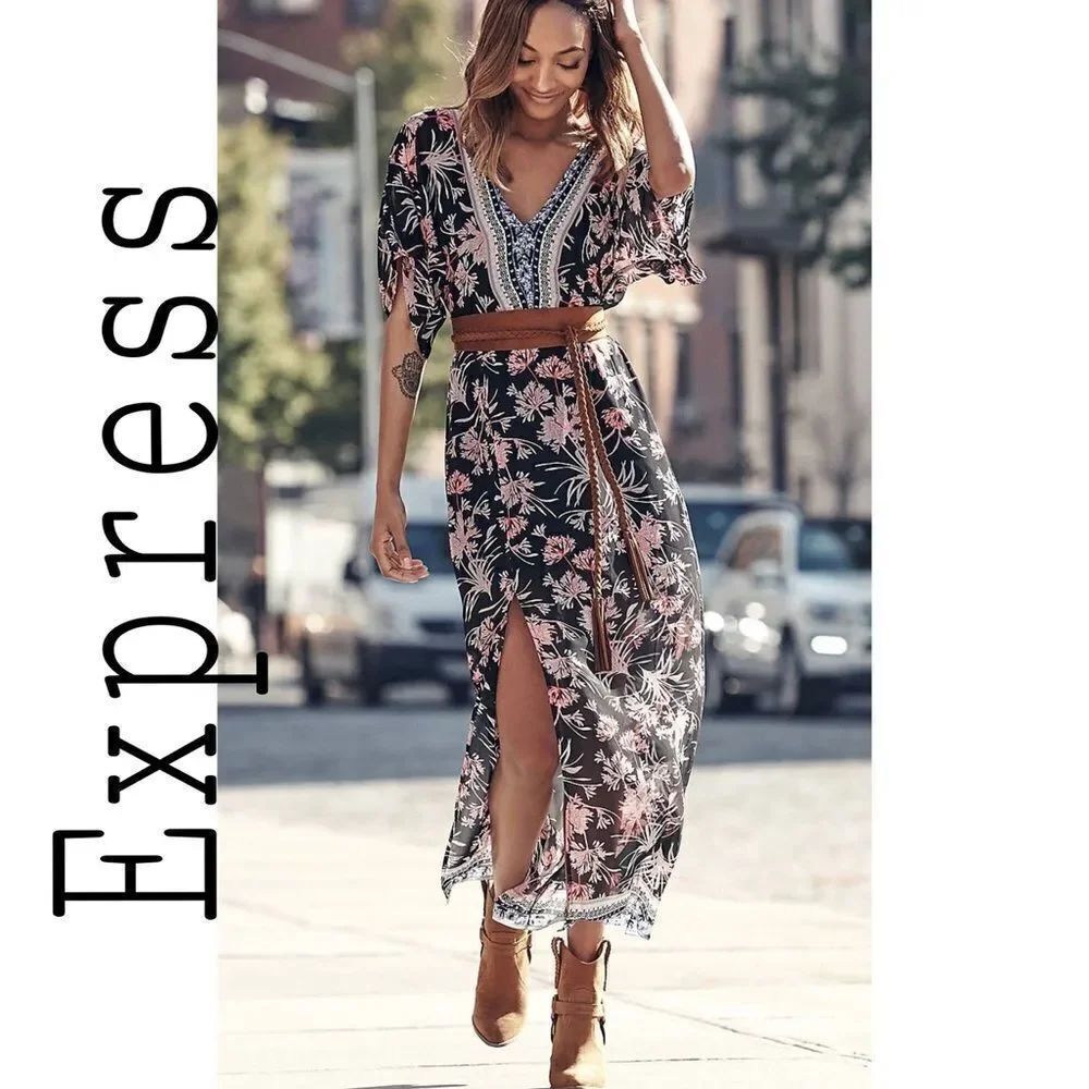 ✨ HP✨Floral Print Kimono Sleeve Maxi Dress✨
